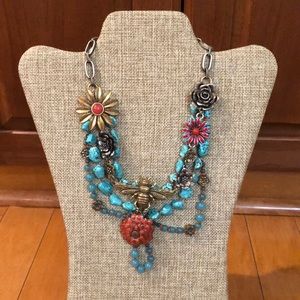 Betsy Johnson Turquoise and Coral Bee Necklace